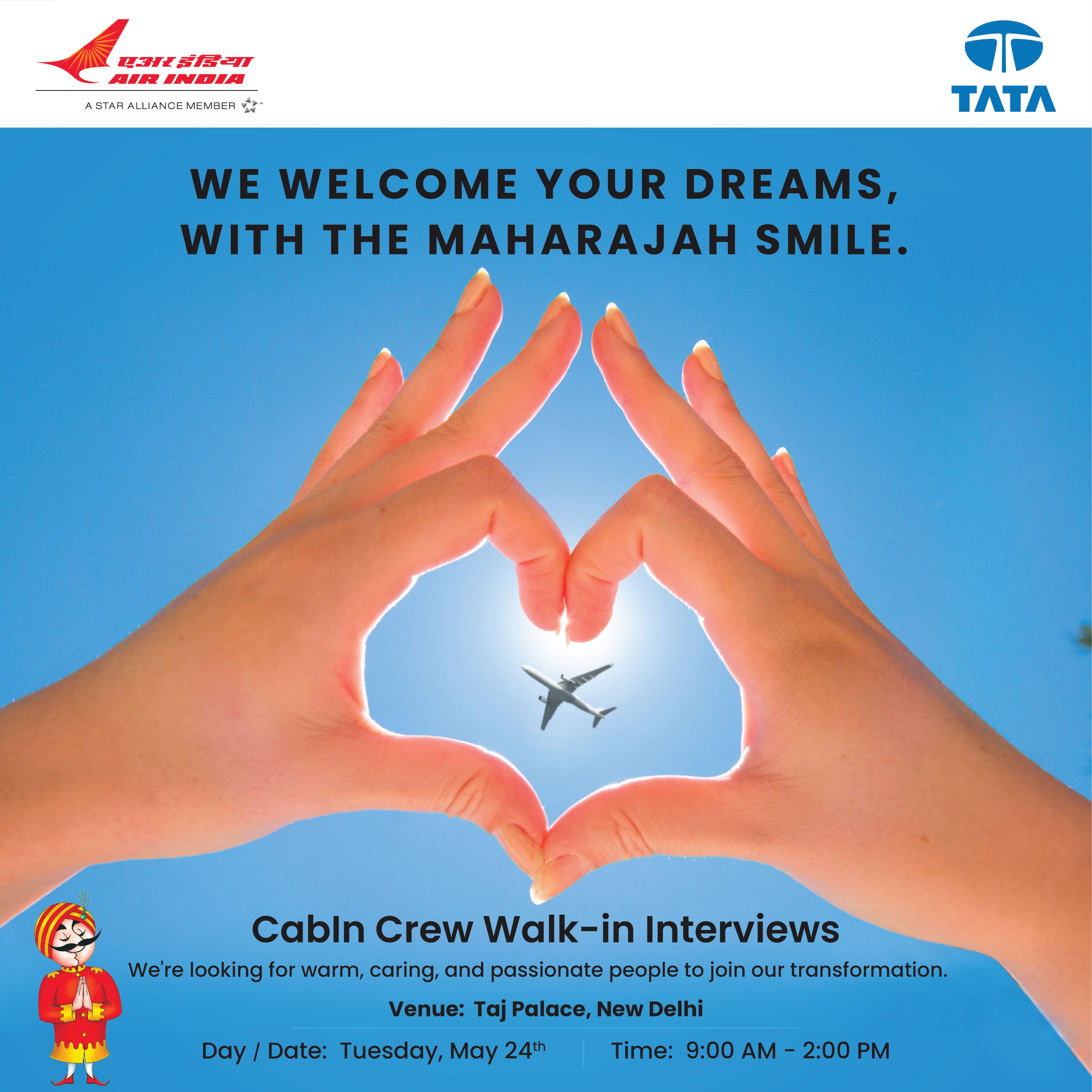 Job Alert ! Air  India  is  recruiting  for Cabin  Crews  (indian nationals)  for it's  India  operations .
